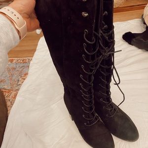 Knee High Lace Up Suede Boots